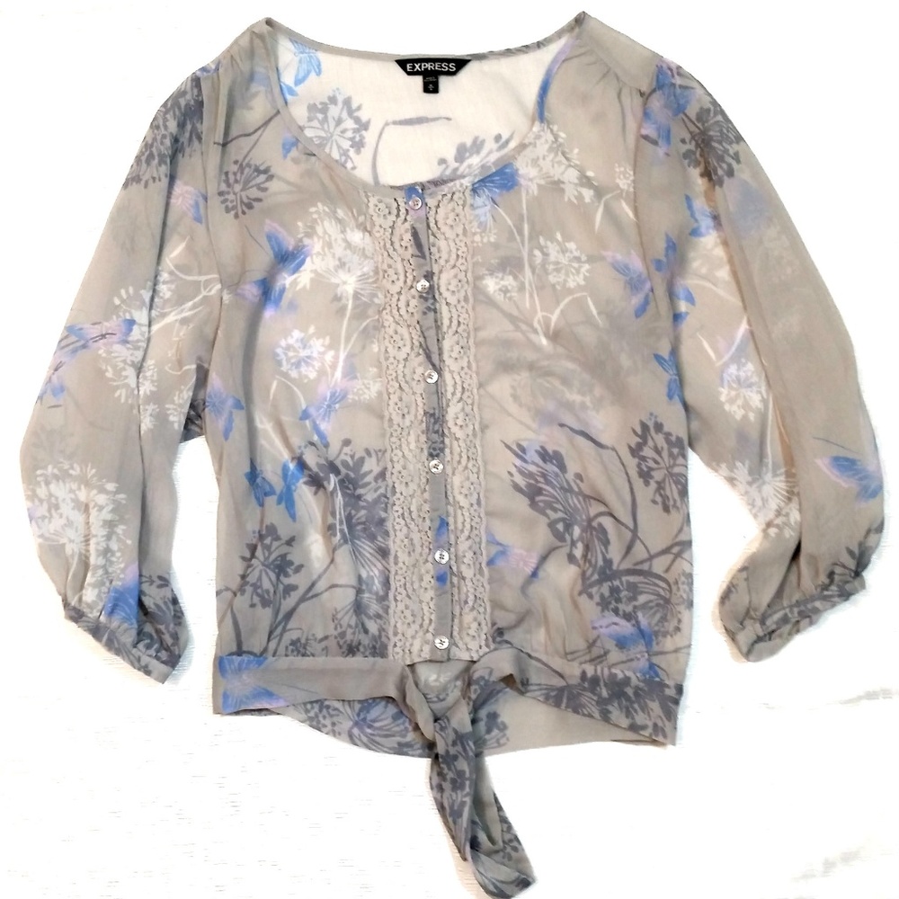 <3  EXPRESS Women's Size M Blouse Sheer Butterfly